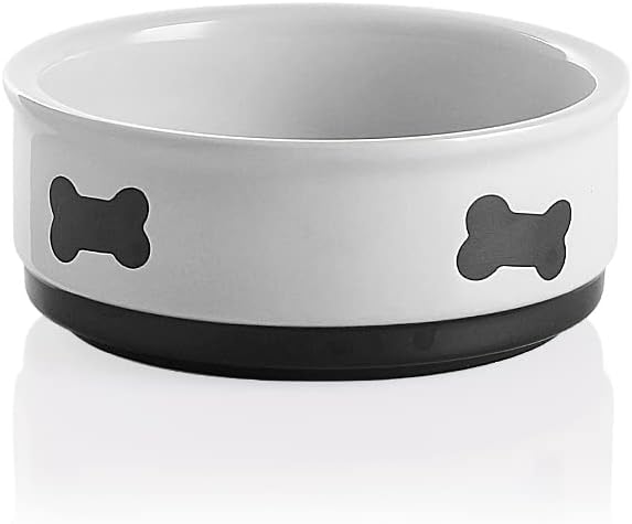 Sweejar Ceramic Dog Bowls with Bone Pattern, Dog Food Dish for Small Dogs, Porcelain Pet Bowl for Water 16 Fl Oz (White)