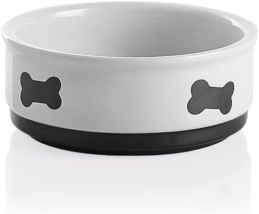 Sweejar Ceramic Dog Bowls with Bone Pattern, Dog Food Dish for Small Dogs, Porcelain Pet Bowl for Water 16 Fl Oz (White)