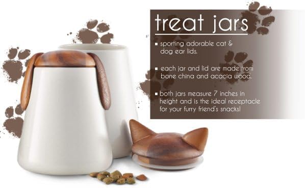 Nambé Dog Treat Jar - 6.5” x 7.5” - Porcelain Storage Container with Acacia Wood Lid, Basset Hound Inspired Ears & Airtight Design for Fresh Dog Treats, Stylish Countertop Pet Treat Storage
