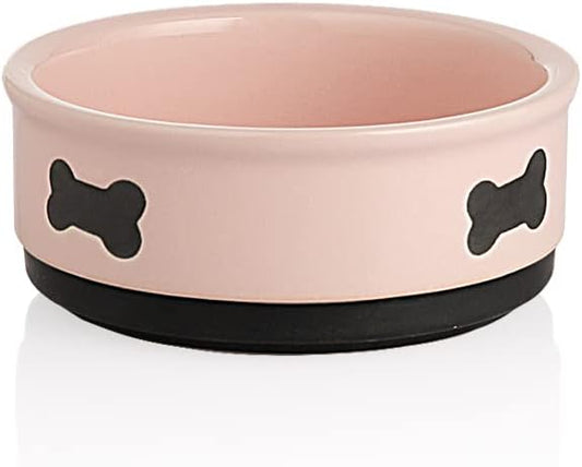 Sweejar Ceramic Dog Bowls with Bone Pattern, Dog Food Dish for Small Dogs, Porcelain Pet Bowl for Water 16 Fl Oz (Pink)