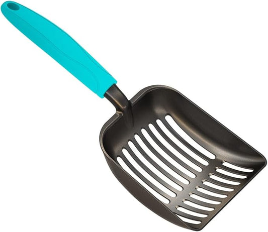 WePet Cat Litter Scoop, Non-Stick Plated Aluminum Alloy Sifter, Kitty Durable Metal Scooper, Deep Shovel, Long Handle, Kitten Pooper Lifter, Size Medium, Coated Black Body with Turkish Blue Handle