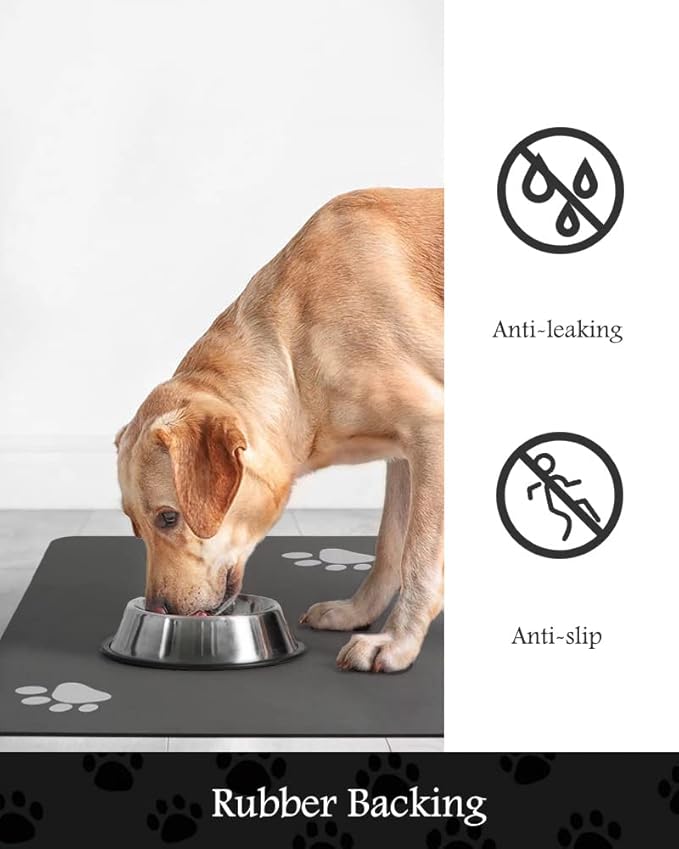 PADOOR Pet Feeding Mat-Absorbent Dog Mat for Food and Water Bowl-No Stains Quick Dry Water Dispenser Mat-Dog Accessories Pet Supplies-Bowl for Messy Drinkers（Darkgrey,17"x28"）