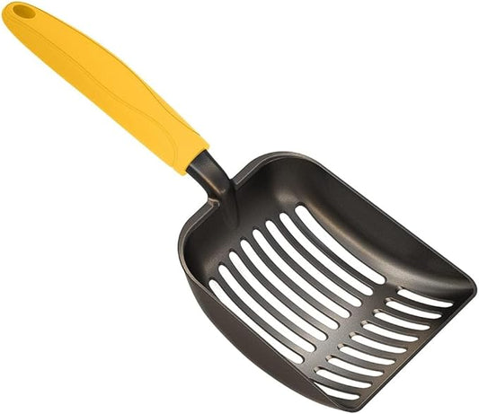 WePet Cat Litter Scoop, Non-Stick Plated Aluminum Alloy Sifter, Kitty Durable Metal Scooper, Deep Shovel, Long Handle, Kitten Pooper Lifter, Size Medium, Coated Black Body with Yellow Handle