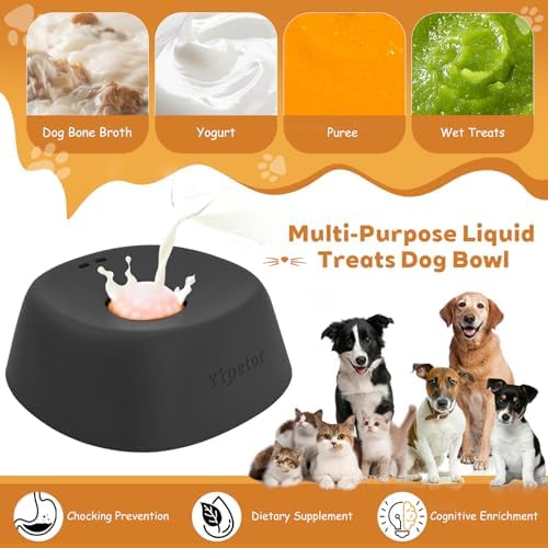 Yipetor Slow Feeder Dog Bowls for Liquid Treat, Anti-Slip【Entertained Ball-in】 Bone Broth Dog Lick Bowl, 3/4 Cup Yogurt Pup Lick Toy for Large Medium Small Breeds Dietary Supplement/Post-op Nutrition