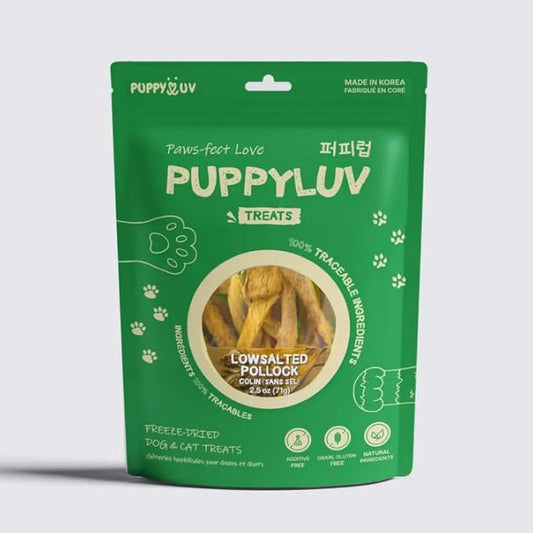 Puppyluv Air Dried Pollock Stick Dog & Cat Treats - Wild Caught, Single Ingredient, Natural, High Protein & Fish Oil, Grain Free, Gluten Free, 2.5oz