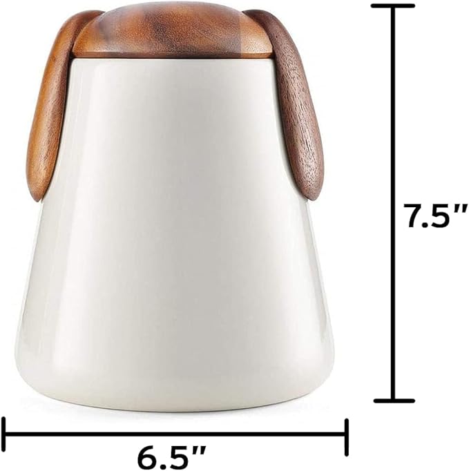 Nambé Dog Treat Jar - 6.5” x 7.5” - Porcelain Storage Container with Acacia Wood Lid, Basset Hound Inspired Ears & Airtight Design for Fresh Dog Treats, Stylish Countertop Pet Treat Storage