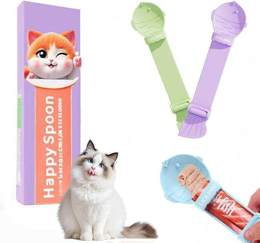 LICKJIMO-2PC Cat Treat Spoon Squeeze with Roller Squeezer,Cat Treat Feeder Spoon for Lickable Churu Cat Treats,Cat Spoon for Licky Treats,No Leftover,Zero Waste(2 Color)