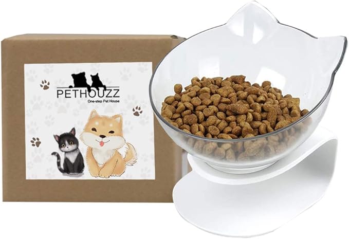 Tilted Raised Posture Cat Food Bowl Neck Protection Anti Vomiting 15 Degree Elevated Slanted Stand Pet Bowls for Cats and Small Dogs (Single)