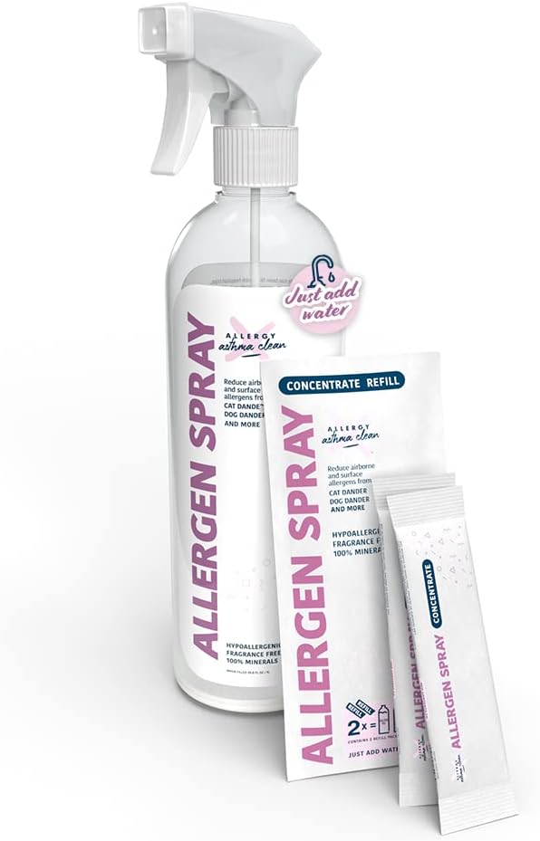 Allergen Spray, Pets, Dust Allergies & More, Air & Surface Control, Just Add Water, Bottle Plus Two Refills, Over 100oz Total