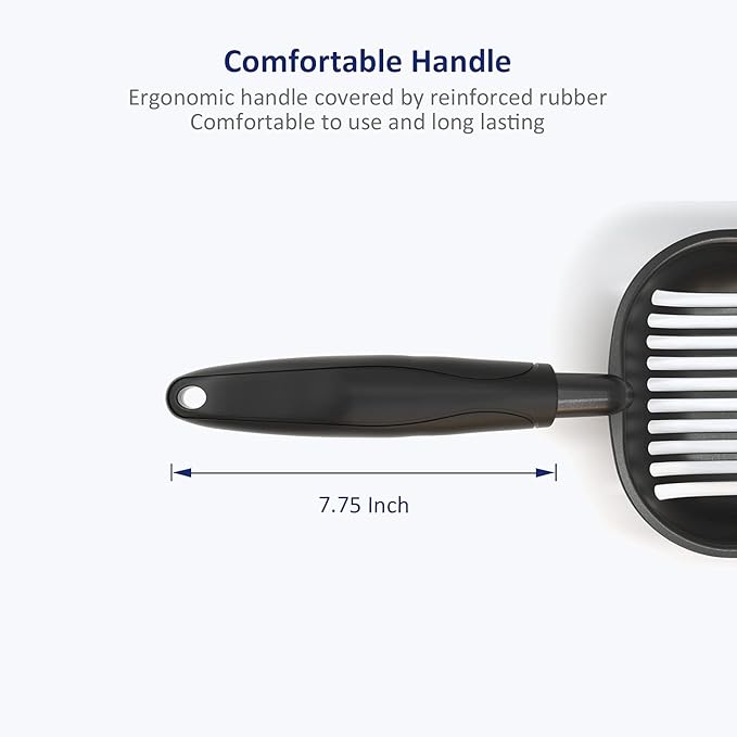 WePet Cat Litter Scoop, Non-Stick Plated Aluminum Alloy Sifter, Kitty Durable Metal Scooper, Deep Shovel, Long Handle, Kitten Pooper Lifter, Size Large, Coated Black Body with Black Handle