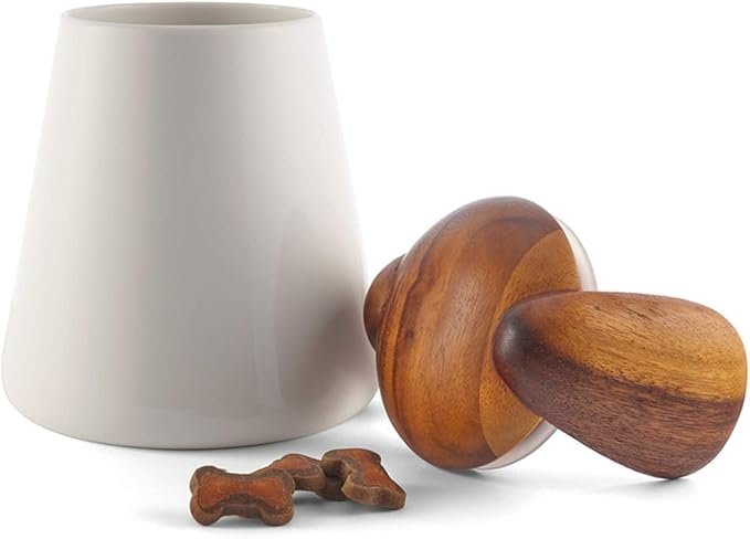 Nambé Dog Treat Jar - 6.5” x 7.5” - Porcelain Storage Container with Acacia Wood Lid, Basset Hound Inspired Ears & Airtight Design for Fresh Dog Treats, Stylish Countertop Pet Treat Storage