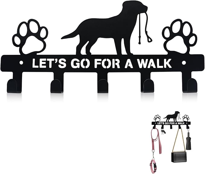 5-Hook Heavy Duty Dog Leash Holder for Wall, Metal Rust Proof Pet Leash Organizer & Key Holder, Screw Mount No Adhesive Hanger for Leashes, Keys, Collars - Entryway, Garage, Mudroom Storage