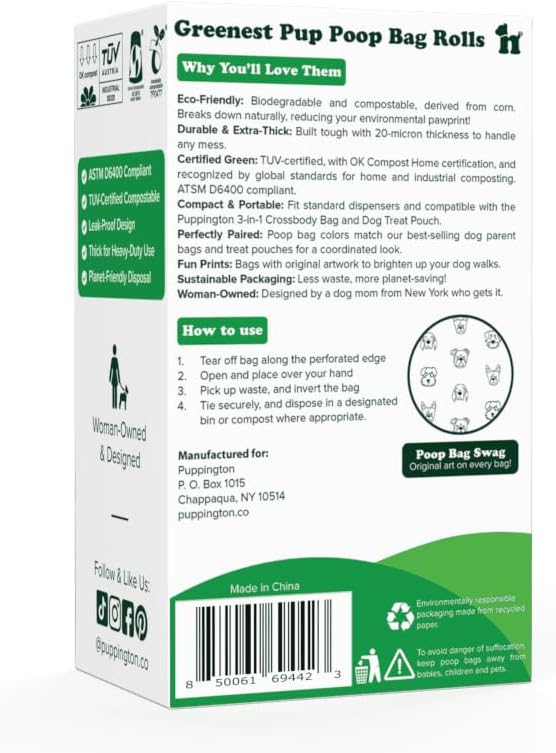 Puppington Certified Home Compostable Poop Bags - ASTM D6400 Compliant - 270 Extra Thick Bags - Plant Based - Pairs with Puppington 3-in-1 Bag & Fits all Standard Poop Bag Dispensers (Ruby Red)