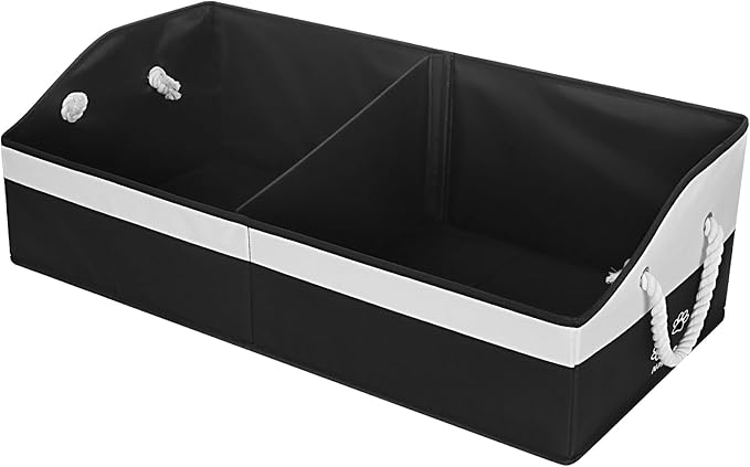 Large Dog Toy Basket With Handle, Foldable Dog Toy Box for Living Room Area, 28.5" Basket for Dog Toys, Clothes, Organizers and Storage with Hard Board, Anti-slip for Pet Toys (Black, Large)