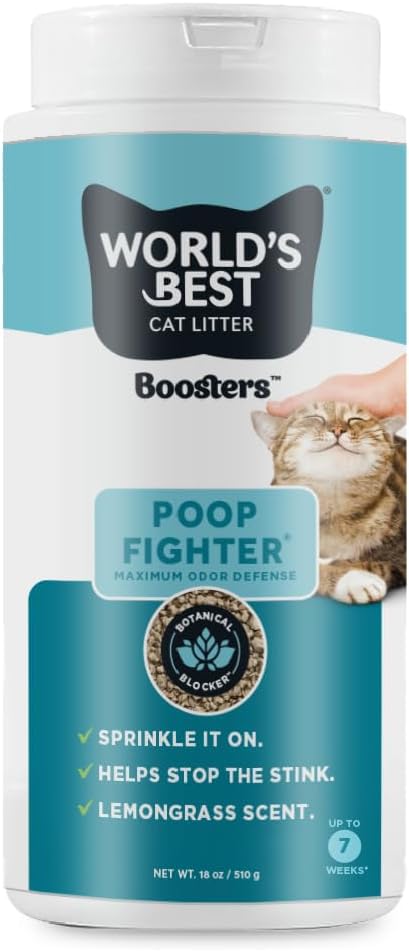 WORLD'S BEST CAT LITTER® Boosters™ Poop Fighter® | Natural and Sustainable Cat Litter Additive | Eliminates Poop, Urine, and Ammonia Odors | Botanical Blocker™ Technology | 18 oz Canister