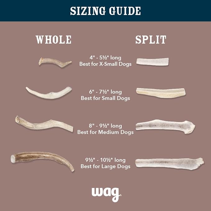 Amazon Brand - Wag Split Elk Antler, Naturally Shed, Long Lasting for Aggressive Chewers, Large (Best for Dogs 30-45 lbs)