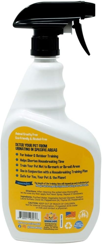 Bodhi Dog Not Here! Spray - Trains Your Pet Where Not to Pee Indoors or Outdoors - Anti Marking Deterrent for Furniture, Carpet & Floor - Training Corrector for Puppies & Dogs - Made in USA (32 Fl Oz)