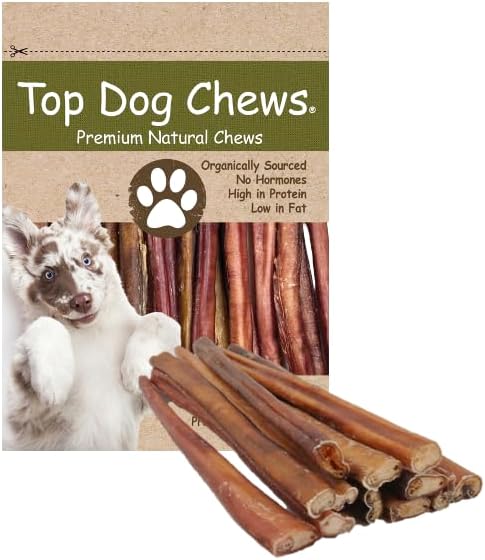 Top Dog Chews - Thick 12 Inch Bully Sticks, 100% Natural Beef, Free Range, Grass Fed, High Protein, Supports Dental Health & Easily Digestible, Dog Treat, 10 Pack