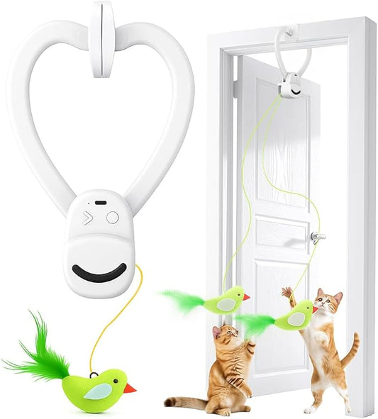 Interactive Cat Toys for Indoor Cats: Automatic Flying Bird Feather Wand Chase Exercise Enrichment Stimulation, USB Rechargeable Durable Safe Hanging Toy for Bored Kittens Adult Multi Cat Households