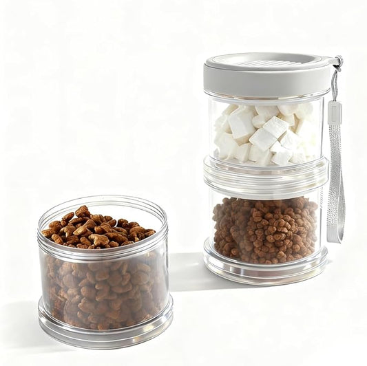 2025 Upgraded Airtight Dog Treat Container, Leak-Proof Stackable Pet Food Jar 2/3/4 Layers, Portable with Lanyard for Outdoor, Travel, Training & Home, Food-Grade PP (2-Layer)