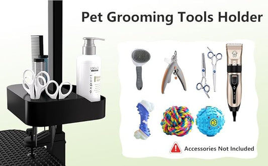 VFK 47" Adjustable Dog Grooming Table with Storage Box & Metal Basket Manual Height-Adjustable Black Pet Grooming Table for Dogs at Home Use, Waterproof Scratch-Resistant Surface, X-Frame Design