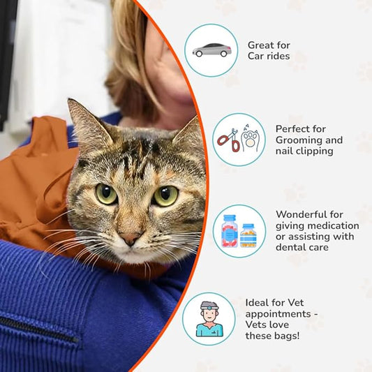 Cat-in-the-Bag Cozy Comfort Carrier - Small Caramel Cat Carrier Soft and Pet Carrier for Medication Administration, Nail Clipping, Travel, Vet Visits, and Dental Care