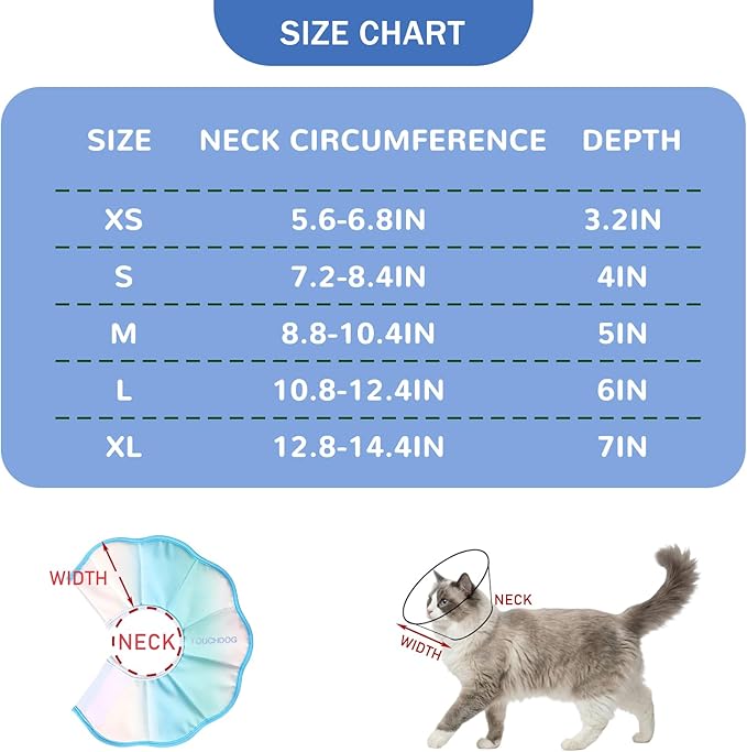 Touchdog Adjustable Soft Cat Cone Collar - Waterproof Recovery Collar for Cats After Surgery, Lightweight Elizabethan Collar for Kittens, Small to Large (Blue Gradient Color, L)