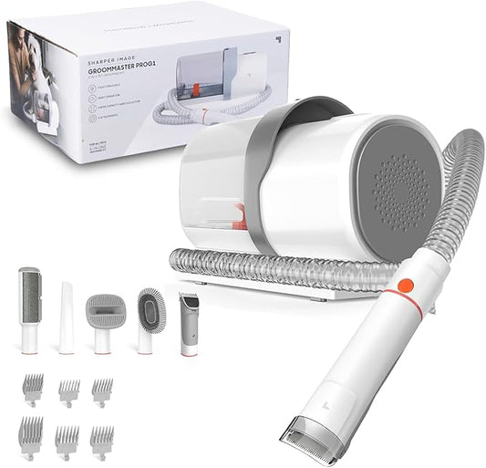 Sharper Image Professional Pet Grooming Vacuum Kit, 5-in-1 Dog Grooming Clippers with Low Noise Trimmer, 2.5L Large Dust Cup, 3 Suction Modes & 5 Grooming Tools for Dogs, Cats and Small Pets
