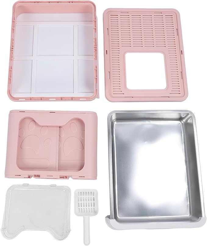 , Stainless Steel Enclosed Cat Toilet Folding Odor Control Simply Pull Out for Pet Shop (#1)