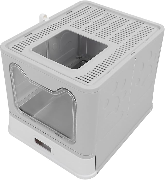 , Stainless Steel Enclosed Cat Toilet Folding Odor Control Simply Pull Out for Pet Shop (#1) (#2)