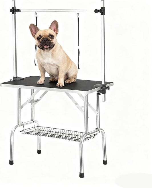 Pet Grooming Table, 36" Adjustable Height Dog Grooming Table with H-Type Arm & Stainless Steel Legs, Non-Slip E1 Grade Top, Tool-Free Folding, Portable for Professional & Home Use(Blakc, 36inch)