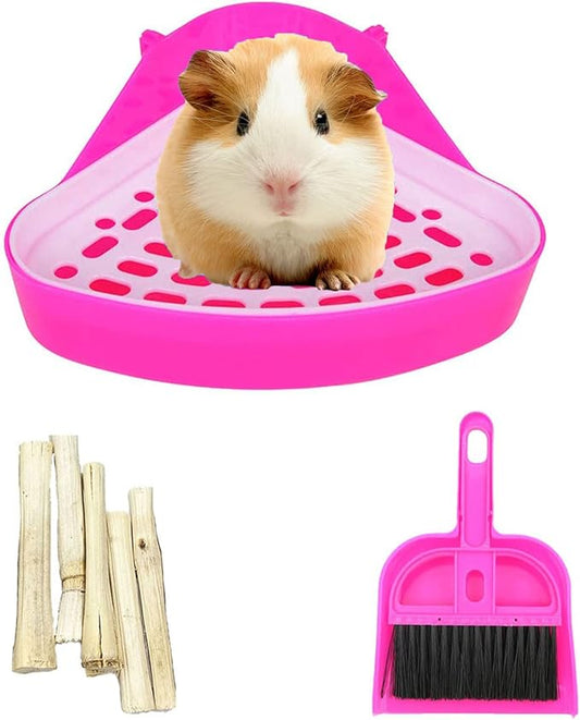 kathson Triangle Potty Trainer Corner Bunny Toilet Guinea Pig Litter Bedding Plastic Box Pet Pan for Rabbit Chinchilla Hamster Ferret Small Animal(Pink)