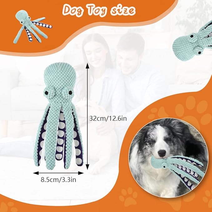 2-Pack Stuffing Free Octopus Dog Toy – Squeaky Octopus Dog Toys for Small, Medium & Large Breeds – Durable Crinkle Plush Chew Toy with Squeaker for Puppy Teething & Training