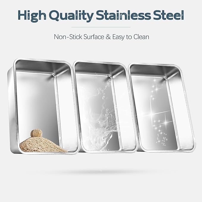 3 Pack Stainless Steel Litter Box, XL 22.9” x 15” x 10.3” High Sided Metal Cat Litter Tray with Scoop, Cat Litter Box for Anti-Splash, Non-Sticky, Easy to Clean (Black)