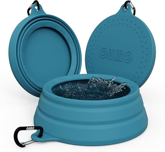 OHMO Spill Proof Collapsible Dog Water Bowl Large 34oz for Cars, No Splash Portable Bowls for Dog Travel, Pet Essentials for Road Trips, Cat Travel Accessories
