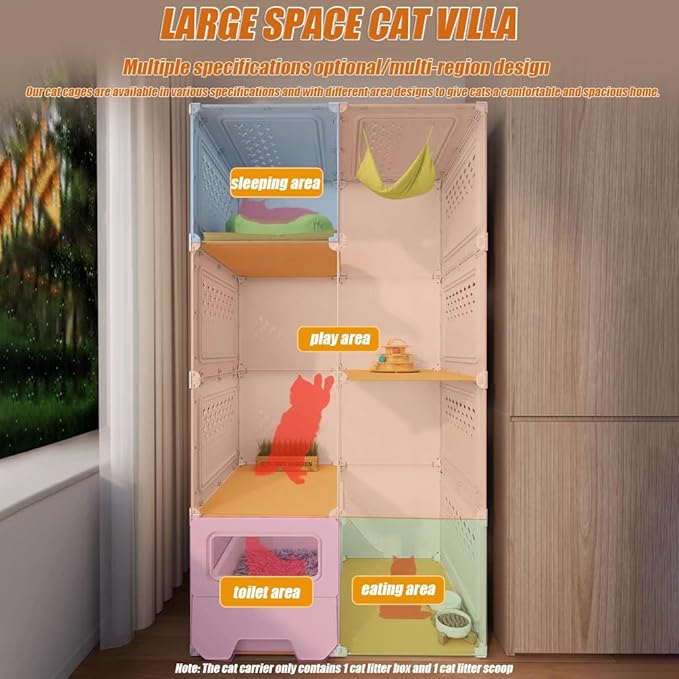 Home Indoor Cat Cage, 2/3/4 Tier DIY Large Cat Cages House with Litter Box, Plastic Pet Enclosure for Ferret, Chinchilla, Rabbit(White,41.3''x17.7''x27.6'')