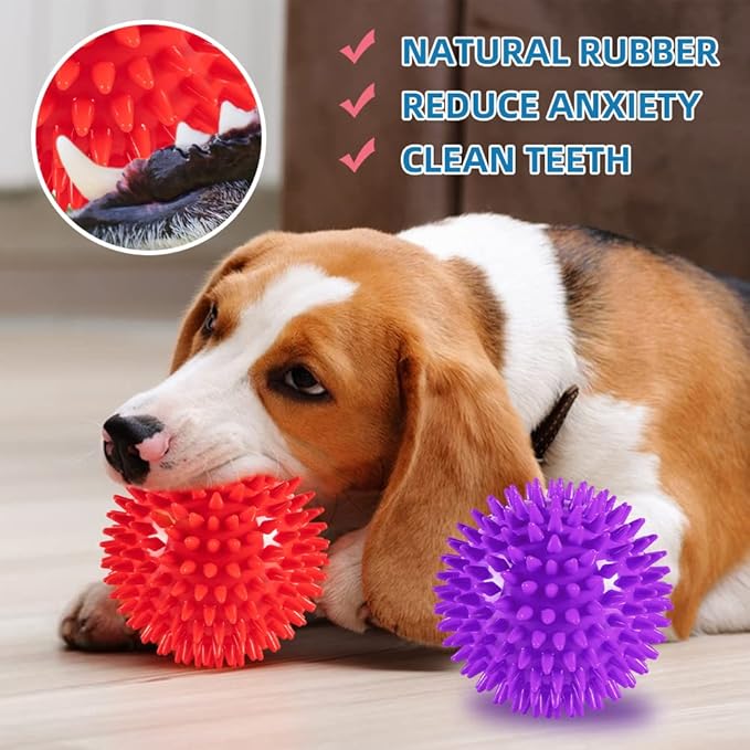 4.5” Heavy Duty Squeaky Dog Balls Toys for Medium Large Dogs 4 Pack Indestructible Dog Toys for Aggressive Chewers Spike Dog Balls for Clean Teeth and Training Dog Toys for Boredom and Stimulating