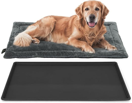 Machine-Washable Dog Bed Pad & Tray for 48-Inch Kennel, Non-Slip Flat Cozy Sleeping Mat & Easy-Clean Plastic Replacement Crate Pan, Comfortable & Durable for Dogs, Rabbits, Cats, Various Pets