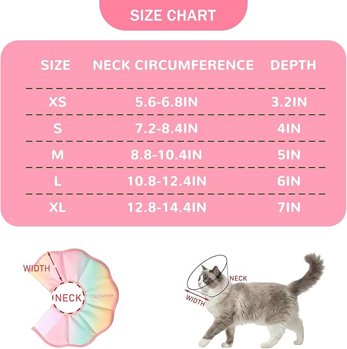 Touchdog Adjustable Soft Cat Cone Collar - Waterproof Recovery Collar for Cats After Surgery, Lightweight Elizabethan Collar for Kittens, Small to Large (Pink Gradient Color, L)