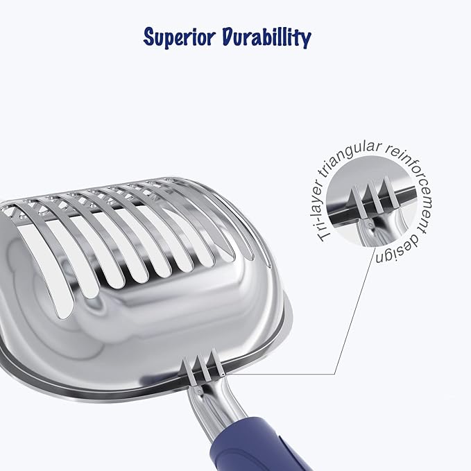 WePet Cat Litter Scoop, Aluminum Alloy Sifter, Kitty Metal Scooper, Deep Shovel, Long Handle, Poop Sifting, Kitten Pooper Lifter, Durable, Heavy Duty, for Litter Box