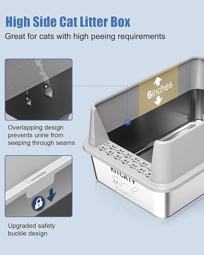 2PACK Stainless Steel Litter Box, Metal Litter Boxs with Lid High Sides, XL Extra Large Litter Box for Big Cats, Never Absorbs Odors, Leak-Proof, Stain-Free, Rust-Free, Easy to Clean, Scoop Included