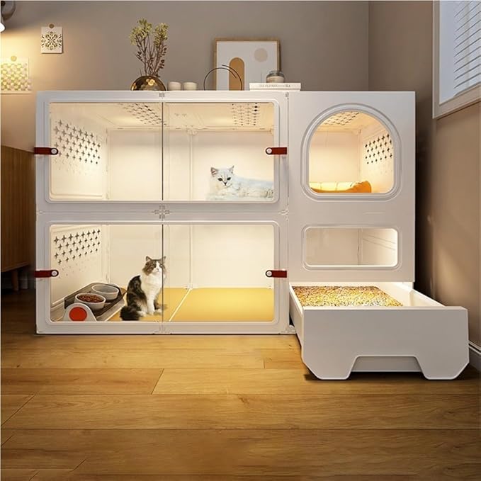 Home Indoor Cat Cage, 2/3/4 Tier DIY Large Cat Cages House with Litter Box, Plastic Pet Enclosure for Ferret, Chinchilla, Rabbit(White,41.3''x17.7''x27.6'')