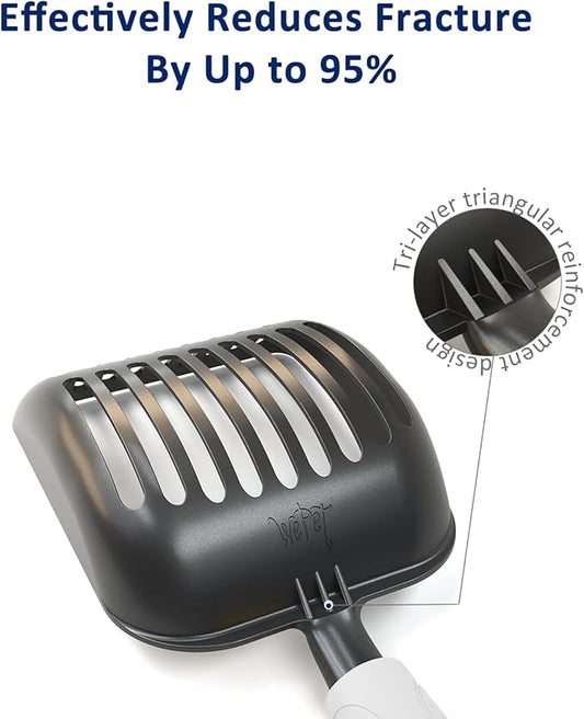 WePet Cat Litter Scoop, Non-Stick Plated Aluminum Alloy Sifter, Kitty Durable Metal Scooper, Deep Shovel, Long Handle, Kitten Pooper Lifter, Size Medium, Coated Black Body with Grey Handle