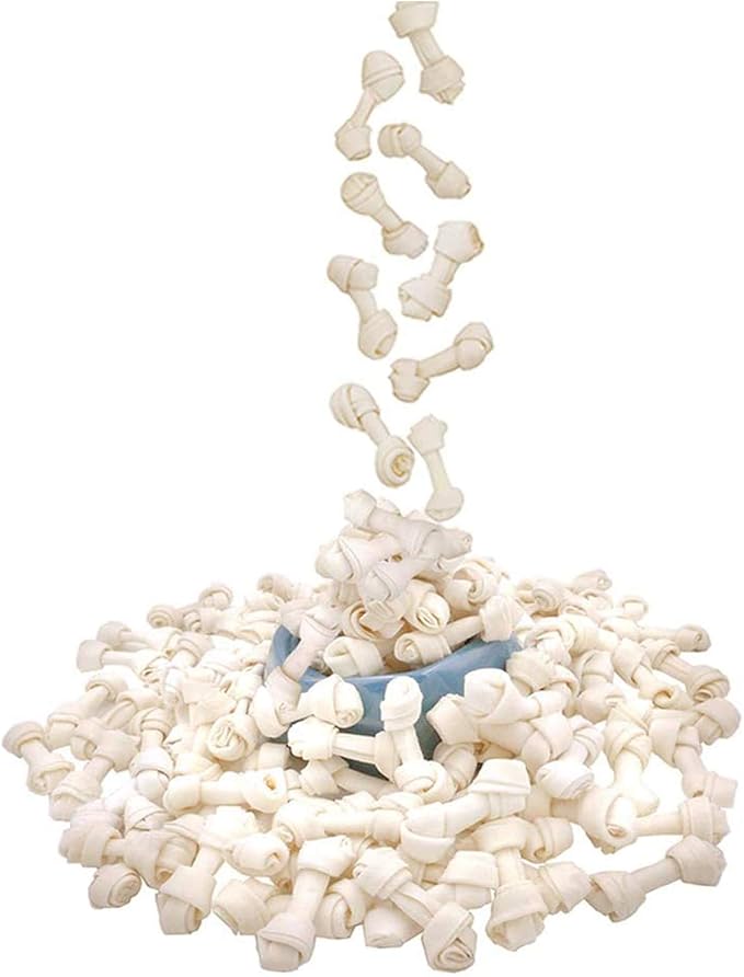 MON2SUN Dog Rawhide Knot Bones Small Rawhide Mini Chew Bones Natural 2.5 Inch 100 Count for Puppy and Small Dogs