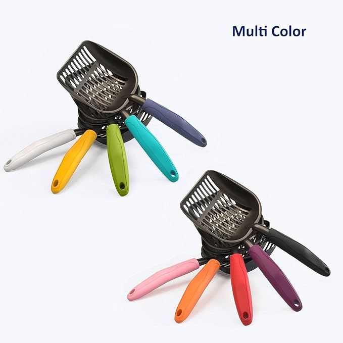 WePet Cat Litter Scoop, Non-Stick Plated Aluminum Alloy Sifter, Kitty Durable Metal Scooper, Deep Shovel, Long Handle, Kitten Pooper Lifter, Size Large, Coated Black Body with Green Handle