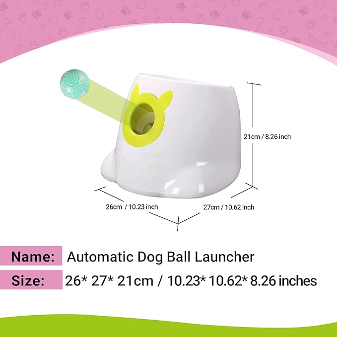 Auto Small Dog Ball Thrower for Small & Medium Dogs | Remote Control Launcher Toy with 6 Balls & Accessories – Indoor & Outdoor Use | Dual Power Options – Super White