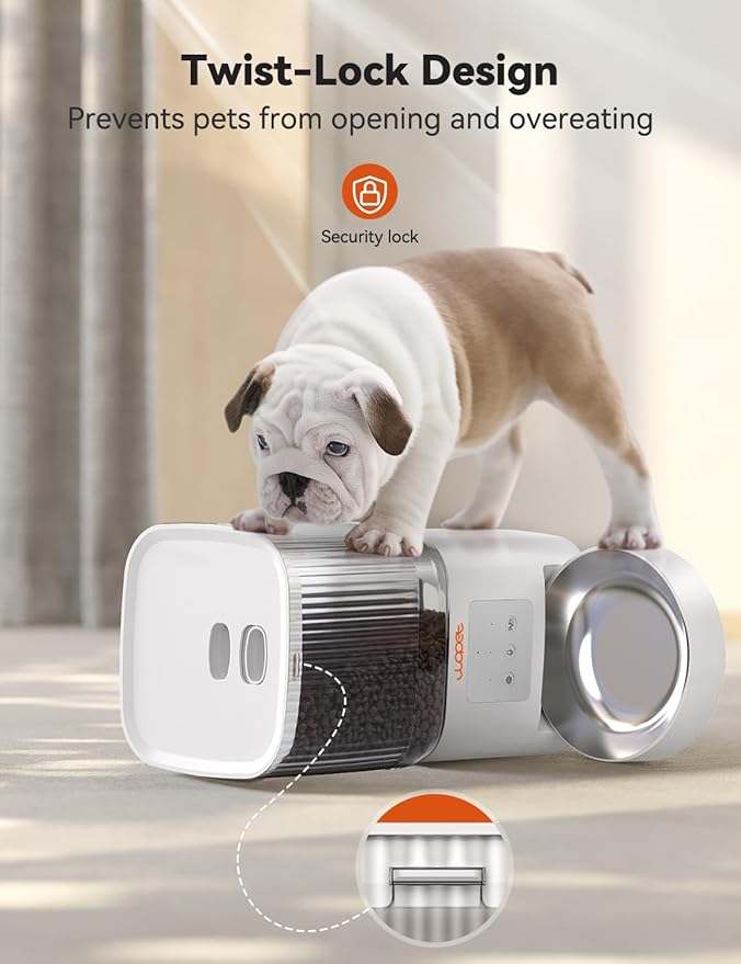 WOPET Automatic Cat Feeder, 5G WiFi Smart Pet Feeder for Dogs and Cats with APP Control, Low Food Sensor, 10s Voice Recorder, Up to 10 Meals Daily, Dual Power Supply, Timed Dog Food Dispenser