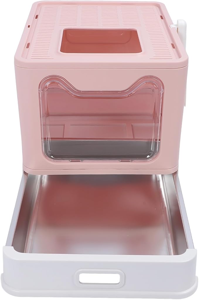 , Stainless Steel Enclosed Cat Toilet Folding Odor Control Simply Pull Out for Pet Shop (#1)