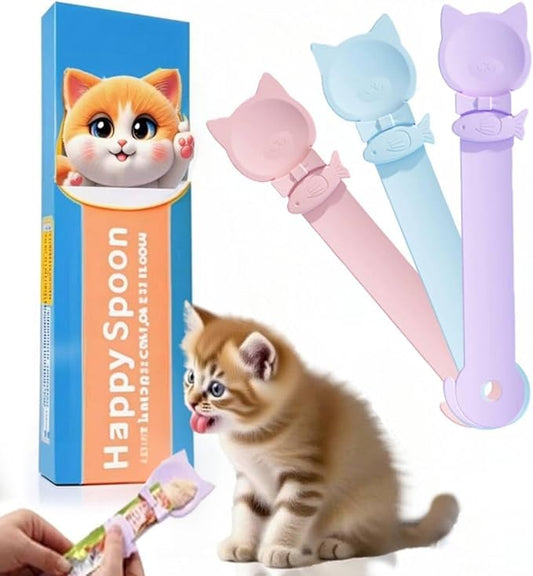 LICKJIMO-3PCS Cat Treat Dispenser,Multi Function Spoon for Churu Lickable Cat Treats,Cat Treat Spoon for Lickable Cat Treats Squeeze up,Food Dispenser Cat Feeder,Cat Food Spoon Big Size(3 Color)
