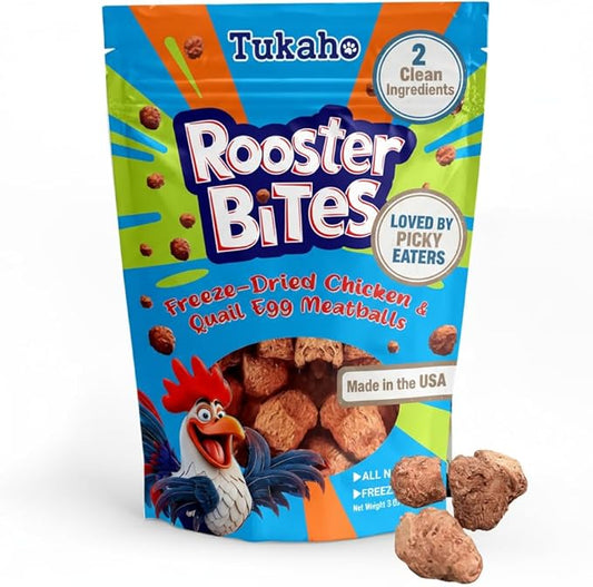 Rooster Bites Chicken Quail Egg Dog & Cat Treats – Only 2 Ingredient Freeze Dried Training Treats - High Protein, All Natural, Made in USA - Picky Eater Approved